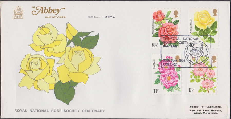 1976 Abbey FDC Roses Rose Society Oxford Postmark
